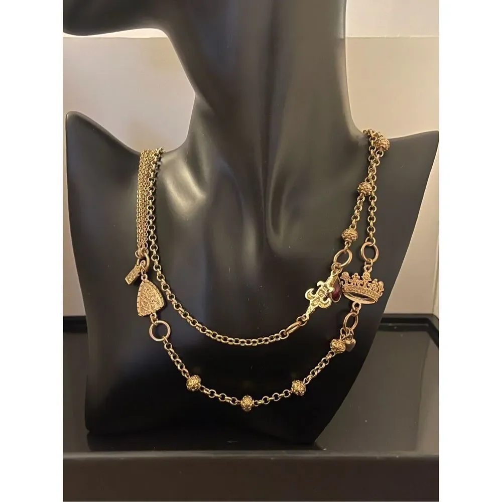 ⭐ NWT Women's Multi-Layered Gold Chain Charms & Gemstones Necklace 42in